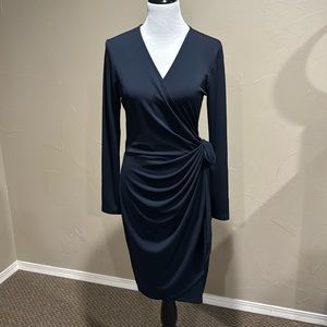 Lark & Ro navy wrap dress long sleeve knee length size M